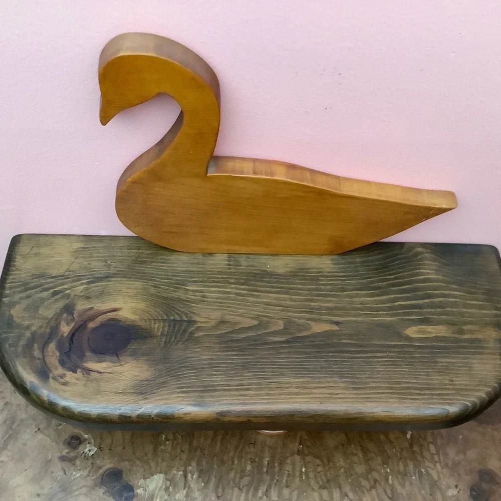 Vintage Pair Of Solid Wood Swan/Duck Wall Shelf Folk Art Decor 18w X 6.75d Read